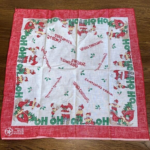 Vintage Paris Accessories cotton Christmas scarf featuring Santa & his elves - Picture 7 of 8
